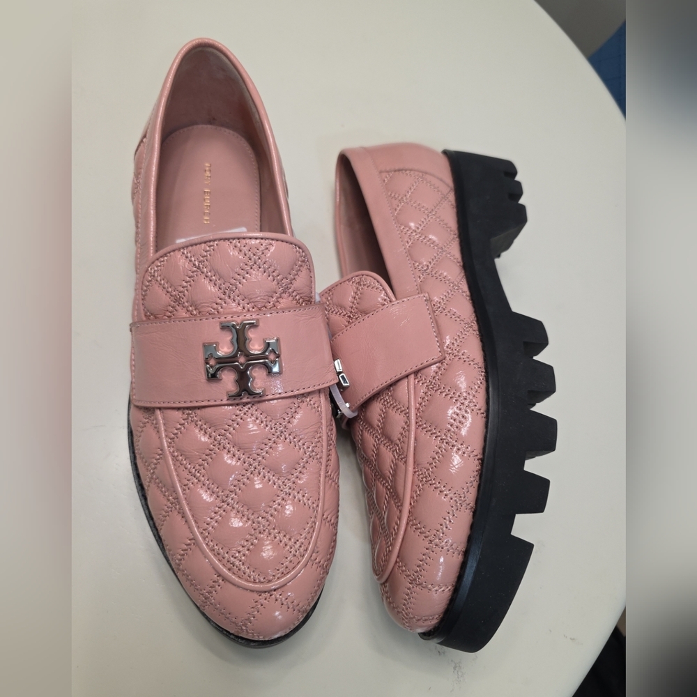 Tory Burch Everly Pink Leather Lug Sole Platform Loafers Women’s Size 10
